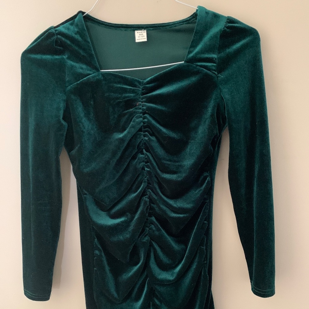 Girls Velvet Green Dress
